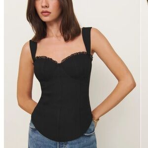 Black Alisa Reformation Lace-Trim Bustier Top